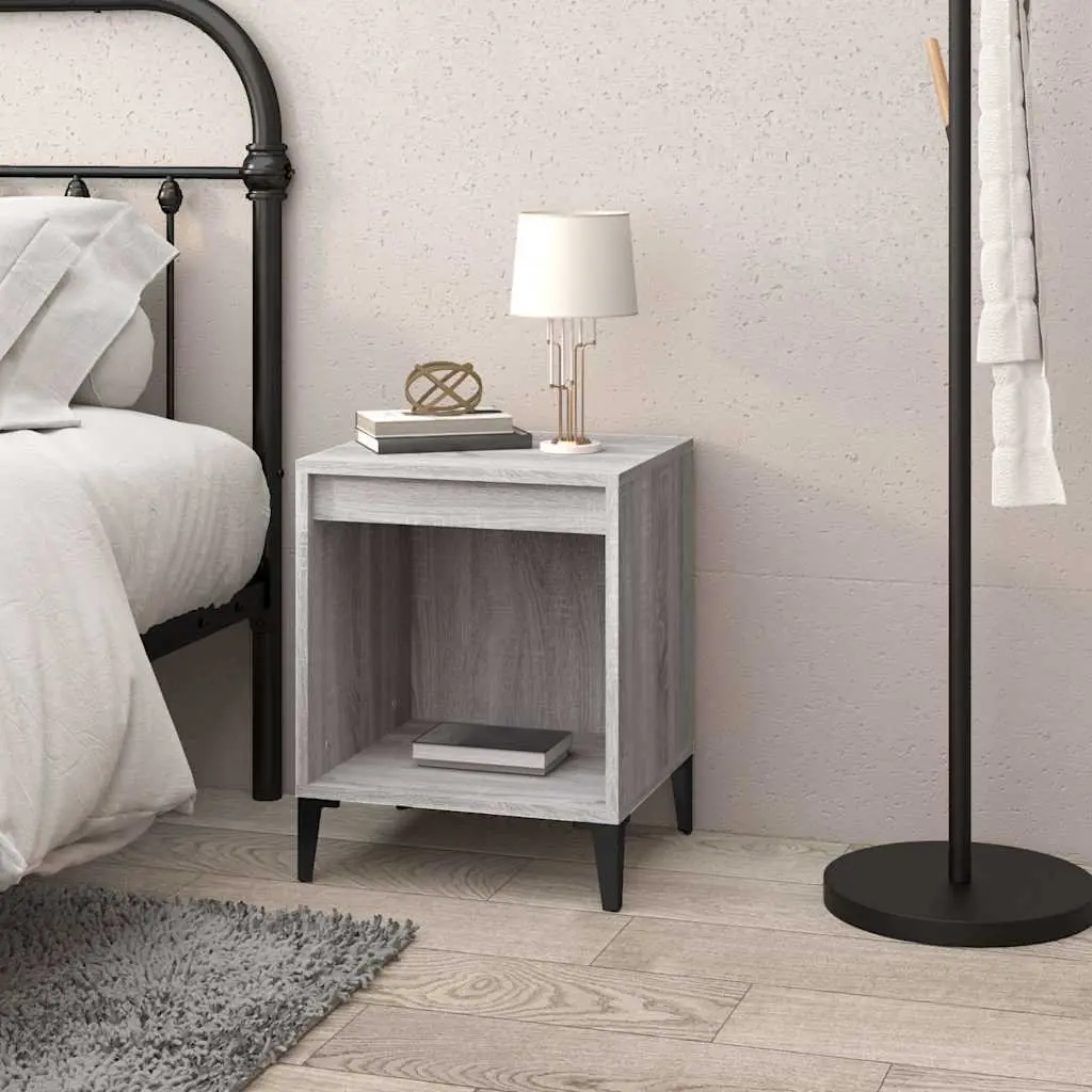 Bedside Cabinet Grey Sonoma Engineered Wood Bedside Table Storage Organiser