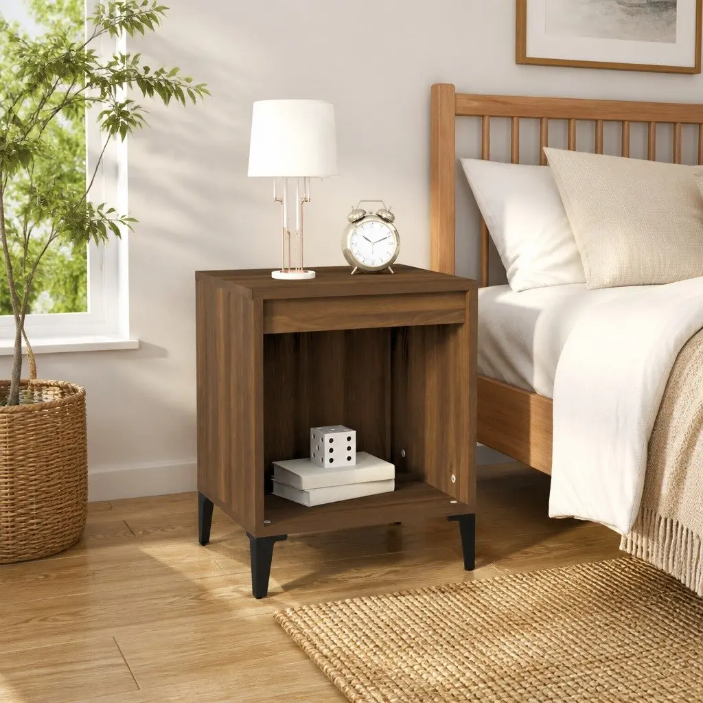 Bedside Table Brown Oak Engineered Wood Storage Nightstand 40x35x50cm