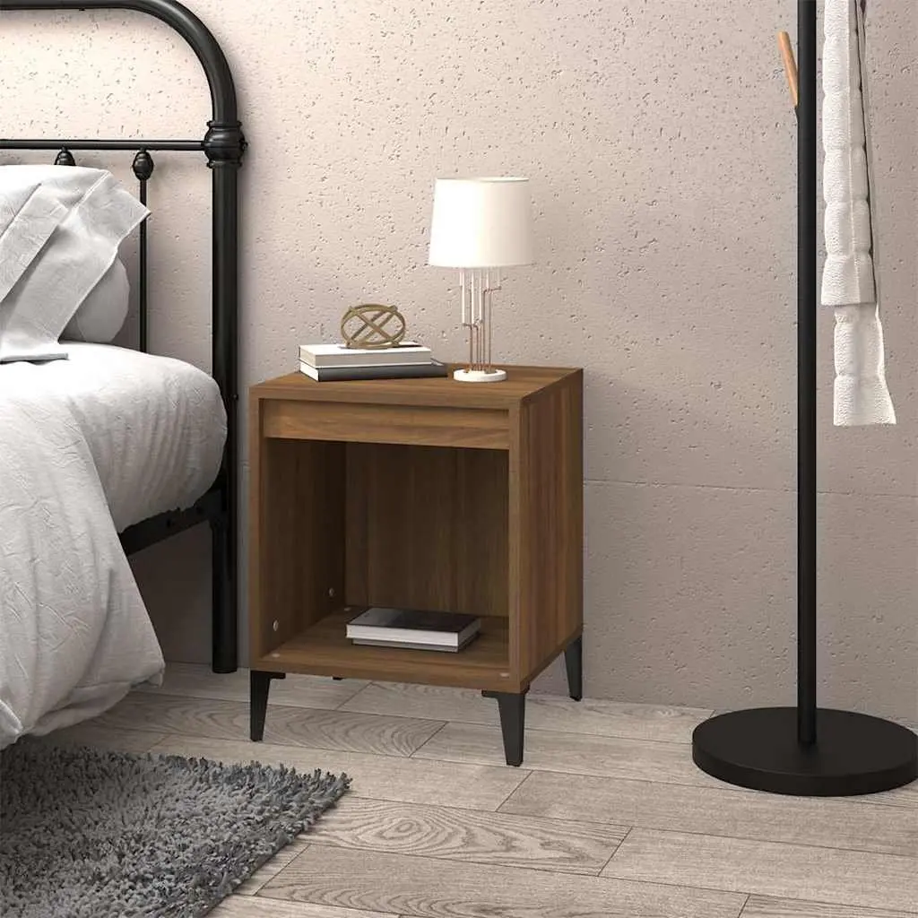 Bedside Table Brown Oak Engineered Wood Storage Nightstand 40x35x50cm
