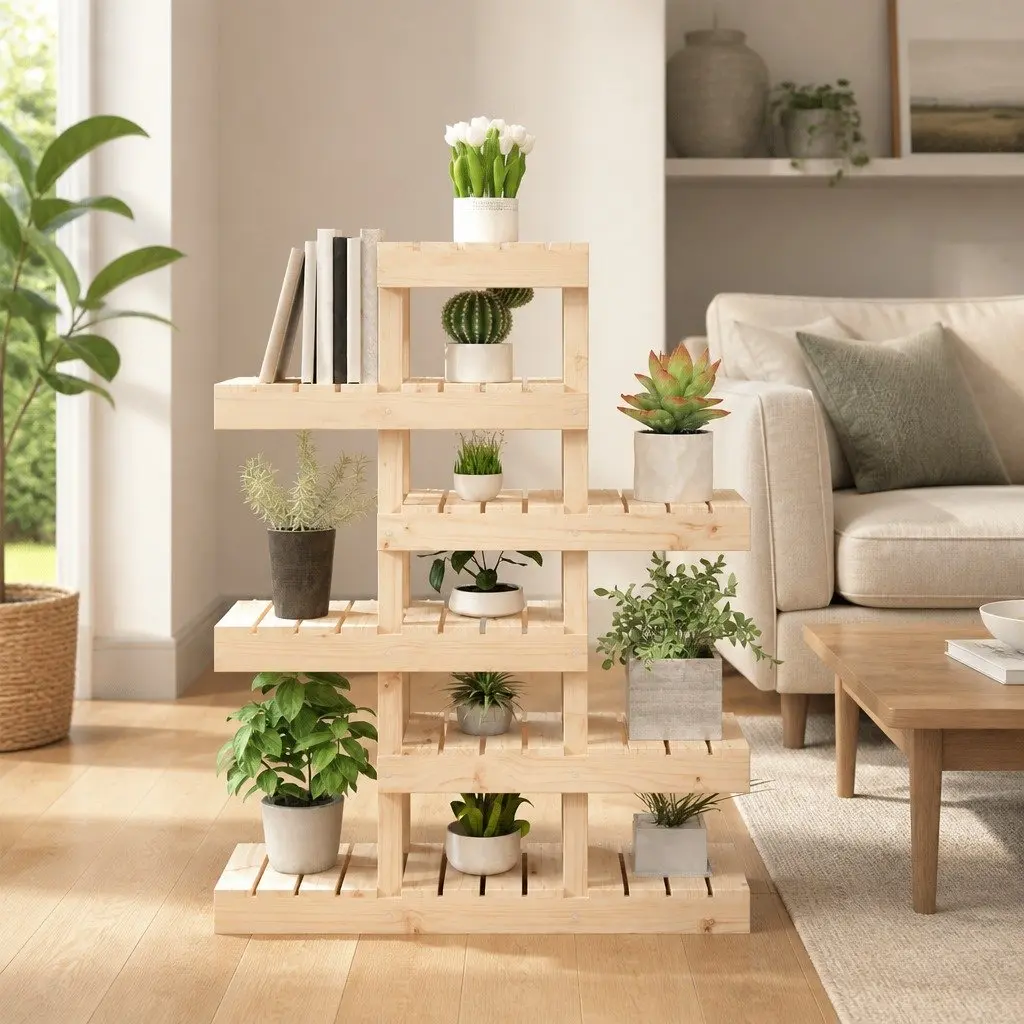 Plant Stand Wooden Flower Display Shelf 85x25x109.5cm