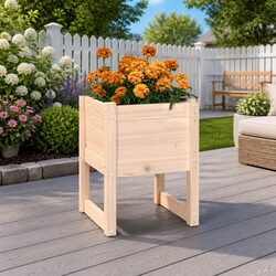 Solid Wood Pine Planter 40x40x52.5 cm Brown Garden Flower Box Raised Bed Pot