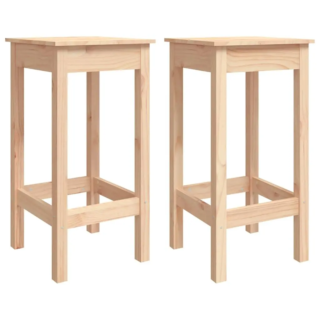 Bar Stools No Backrest Solid Pine Wood Rustic 2 Piece Set