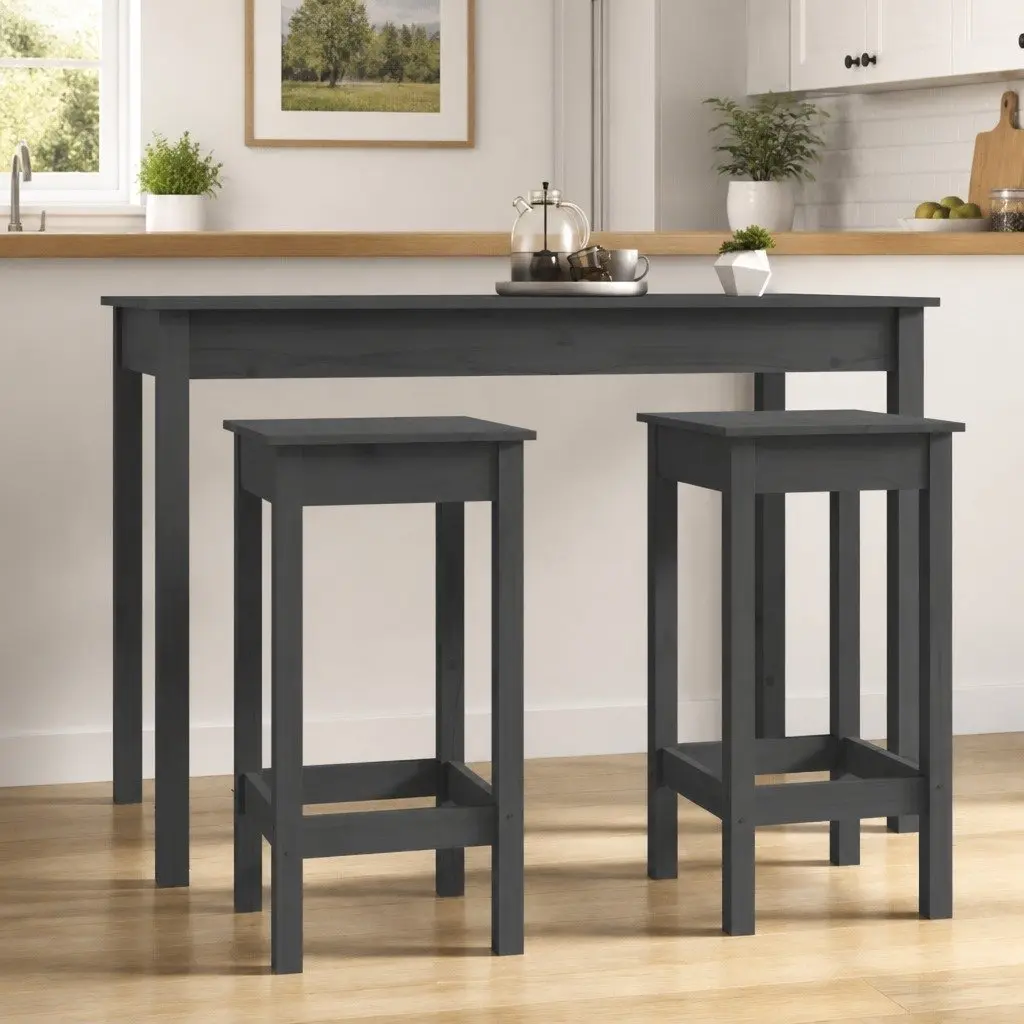 Bar Chairs Backless Grey Solid Pine Wood 2 Piece Set
