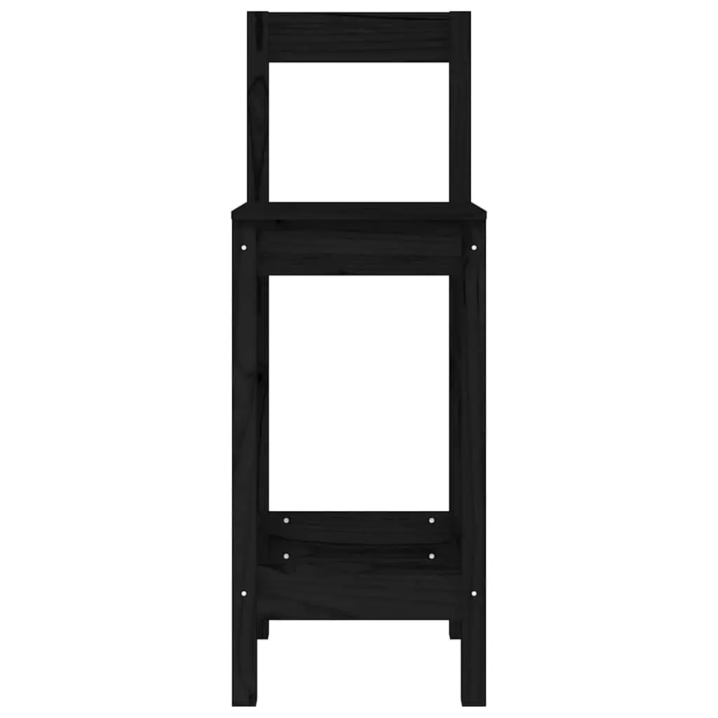 Bar Stools 2 pcs Black Kitchen Dining Chairs Solid Wood Pine Backless