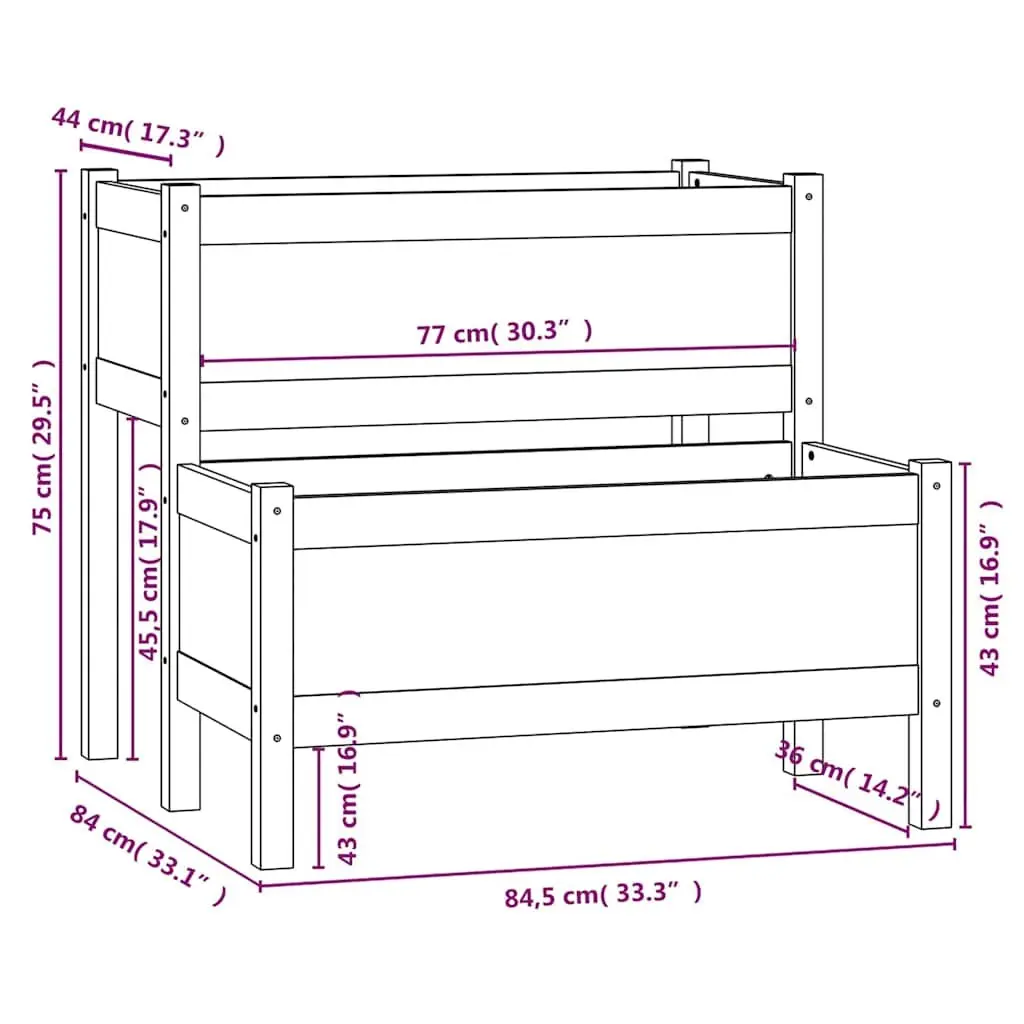 Wooden Planter 2-Tier Raised Flower Bed Box Brown 84.5 x 84 x 75 cm