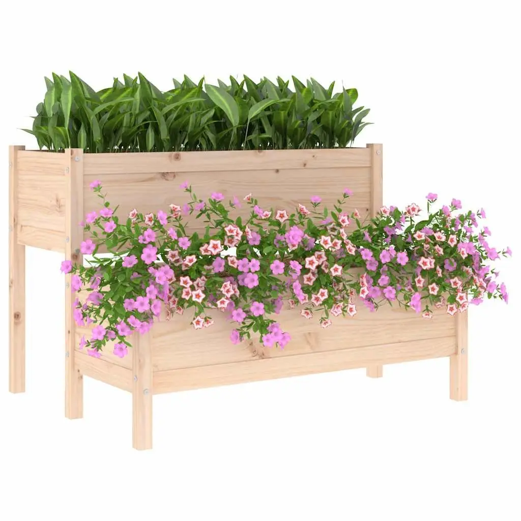 2-Tier Wooden Planter Raised Garden Bed Flower Box Solid Pine Wood 110 x 84 x 75 cm