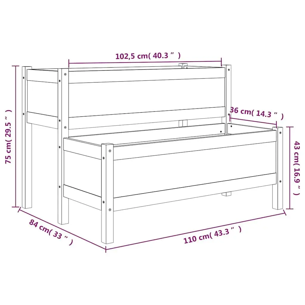 2-Tier Wooden Planter Raised Garden Bed Flower Box Solid Pine Wood 110 x 84 x 75 cm