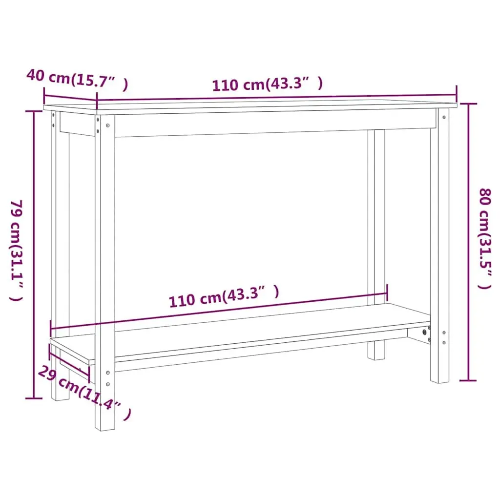 Console Table 110x40x80 cm Solid Pine Wood Accent End Table Brown Modern