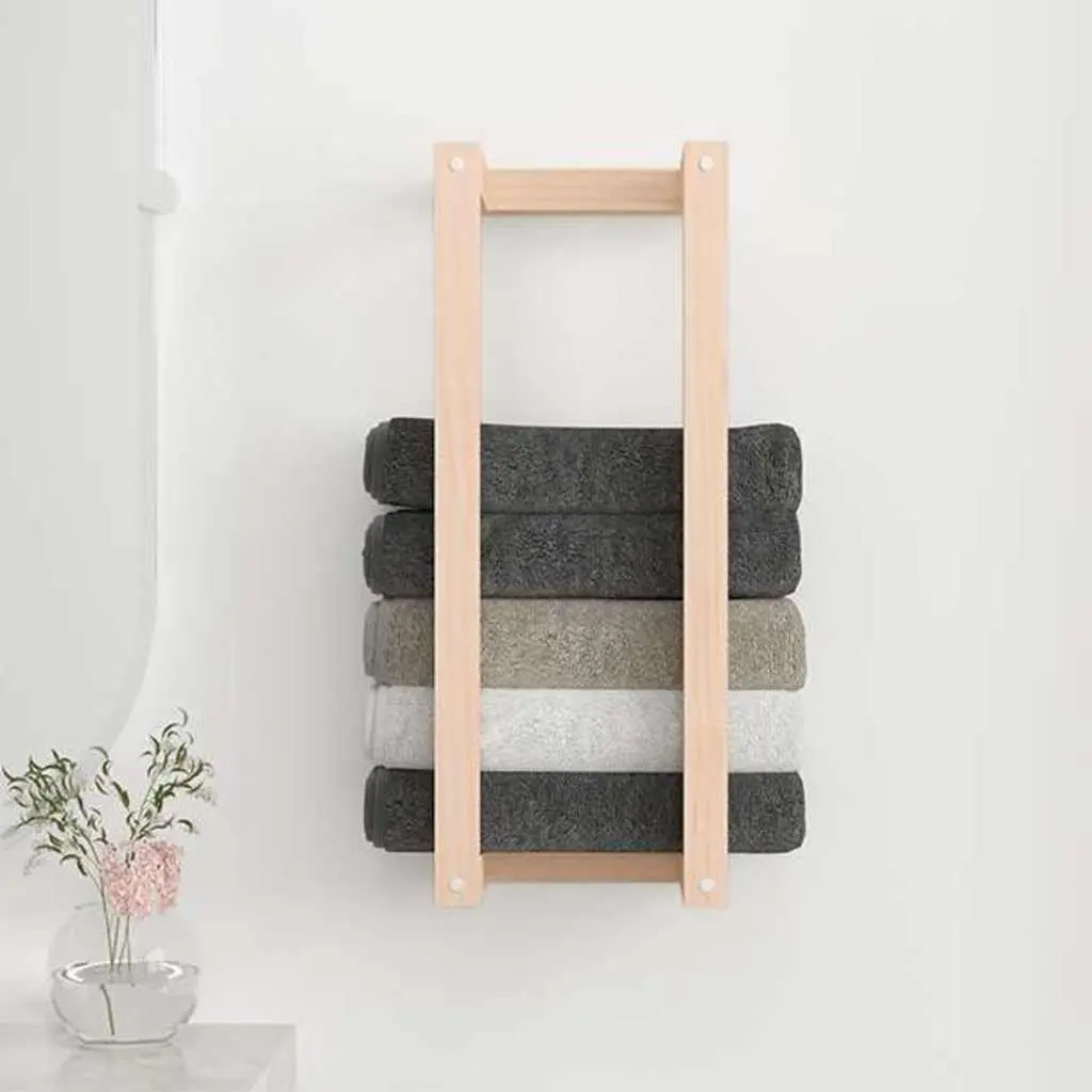 Towel Rack Wall Mounted Solid Pine Wood 23x18x60 cm Bathroom Storage Shelf