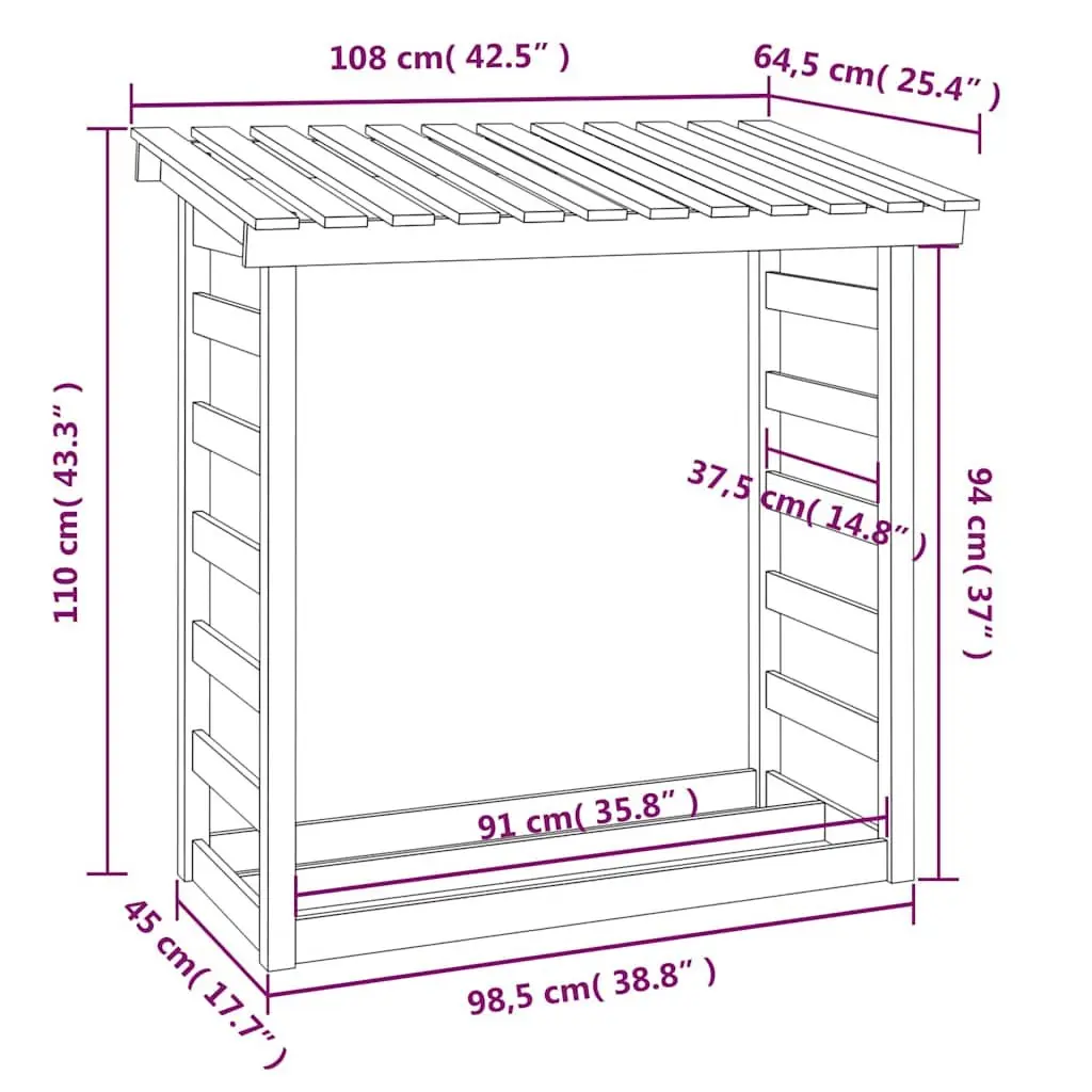 Firewood Rack Solid Pine Wood Log Storage 108x64.5x110cm Natural Holder