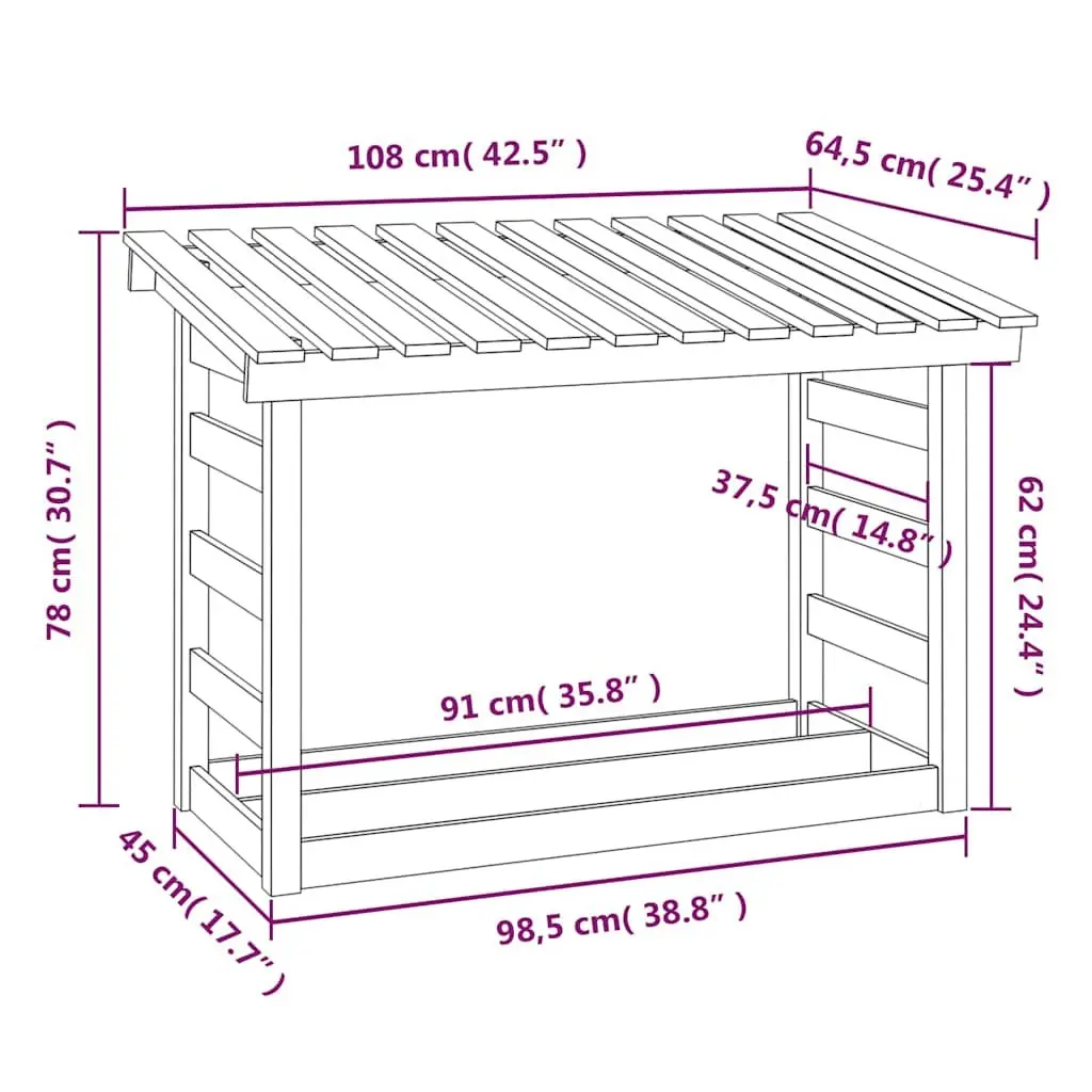 Firewood Rack Solid Pine Wood Log Storage Natural 108x64.5x78 cm Holder