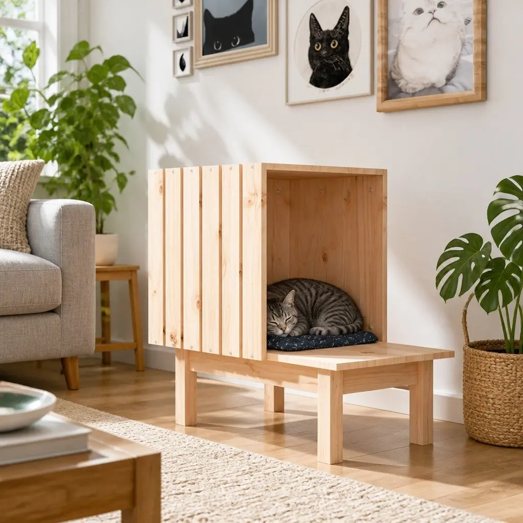 Cat House Solid Pine Wood Shelter 60x36x60 cm