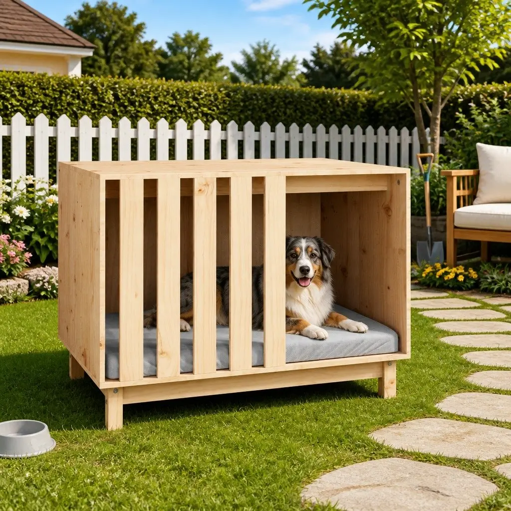 Dog House 90x60x67 cm Solid Wood Pine Pet Shelter Outdoor Indoor Cozy Bed