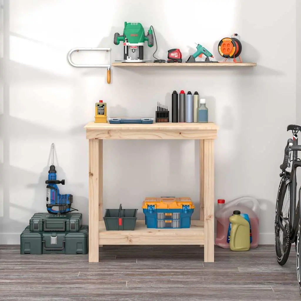 Work Bench 80x50x80 cm Solid Wood Pine Storage Table Garage Workshop