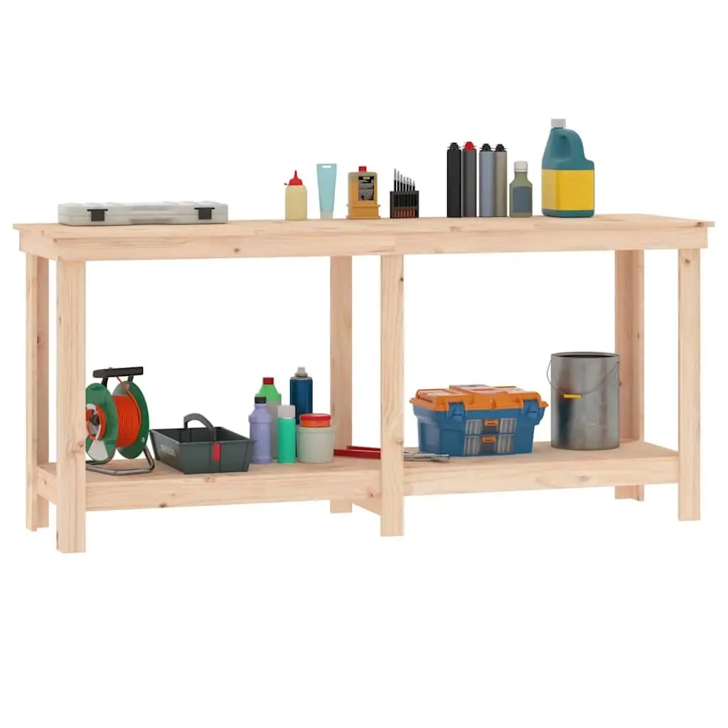 Work Bench Solid Pine Wood 180x50x80 cm Storage Shelves
