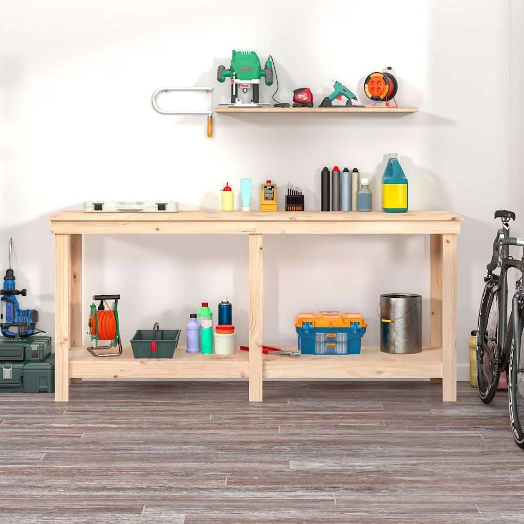 Work Bench Solid Pine Wood 180x50x80 cm Storage Shelves