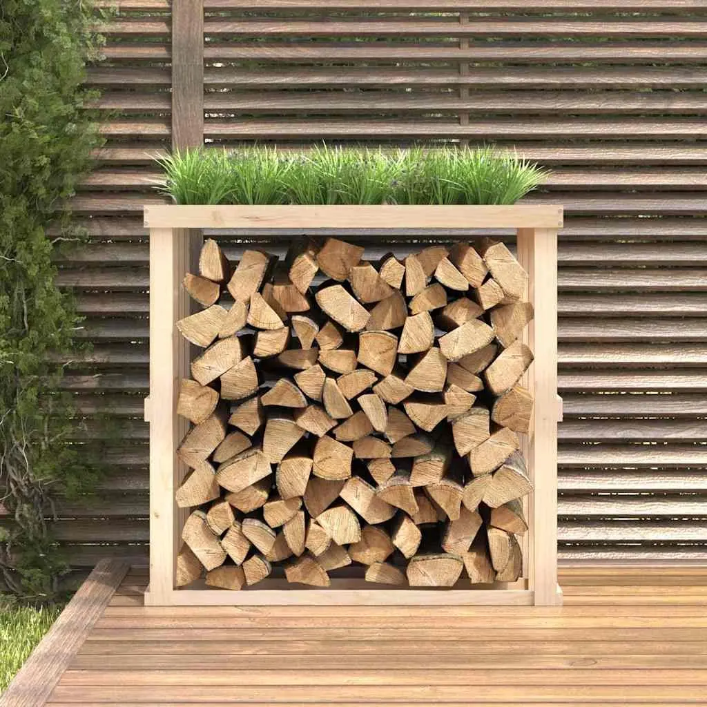 Log Holder Outdoor Solid Pine Wood Storage Stand with Planter 108 x 52 x 106 cm