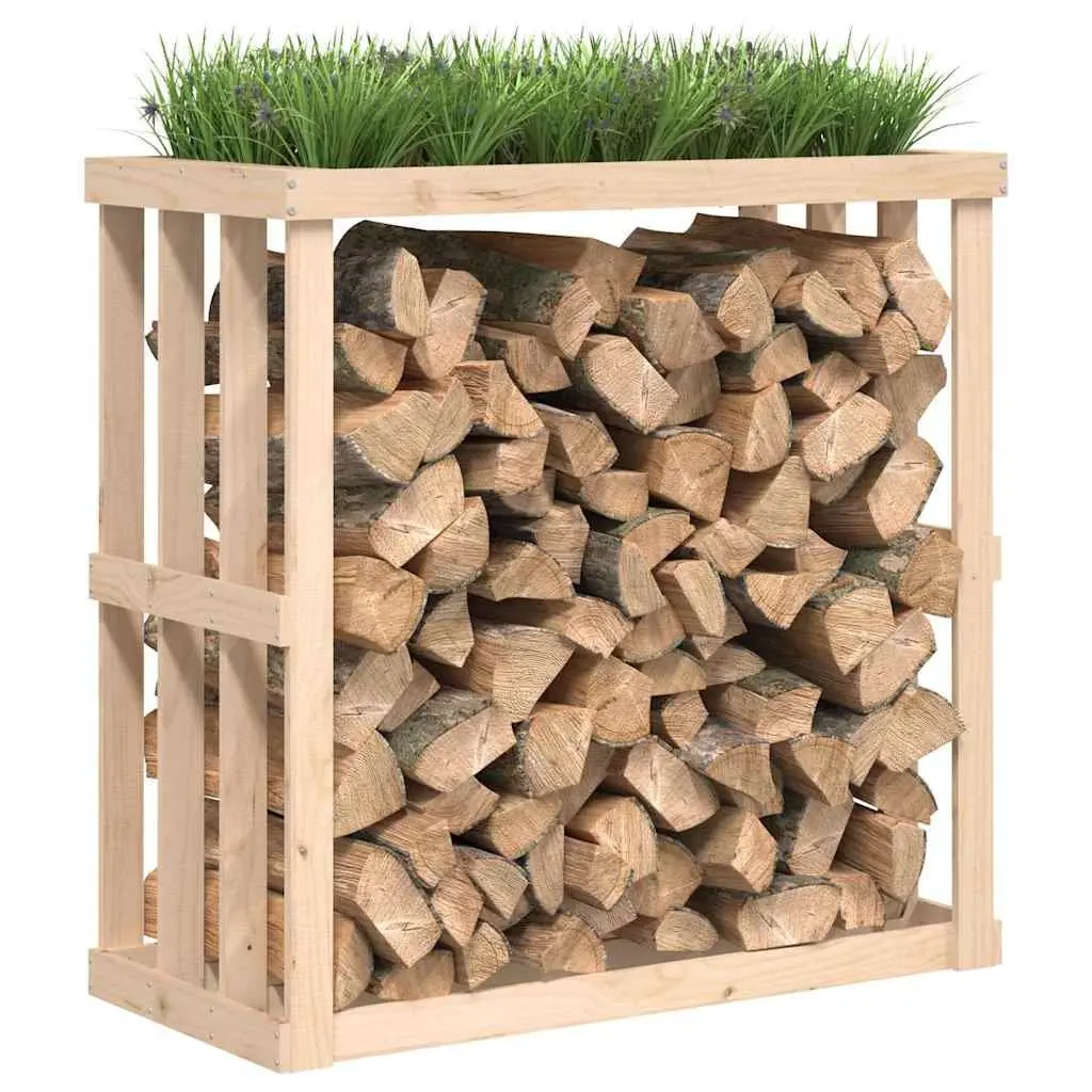 Log Holder Outdoor Solid Pine Wood Storage Stand with Planter 108 x 52 x 106 cm