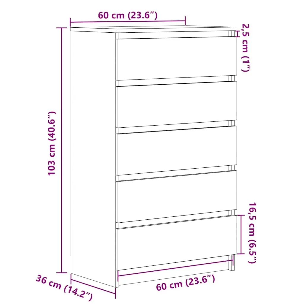 Drawer Cabinet White 60x36x103 cm 5 Drawers Engineered Wood