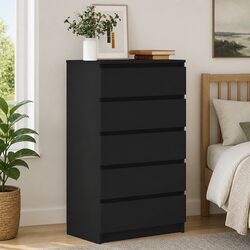 Drawer Cabinet Black Storage Chest 5 Drawers Engineered Wood Furniture