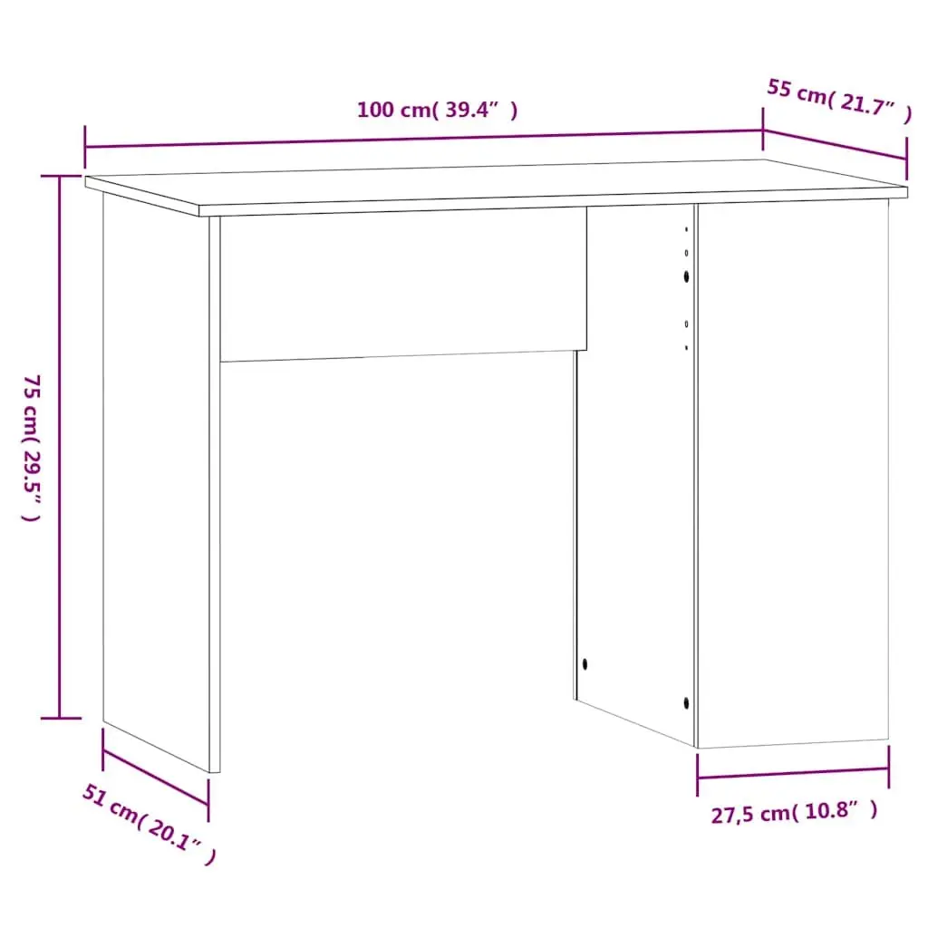 Office Desk Engineered Wood Brown 100x55x75 cm