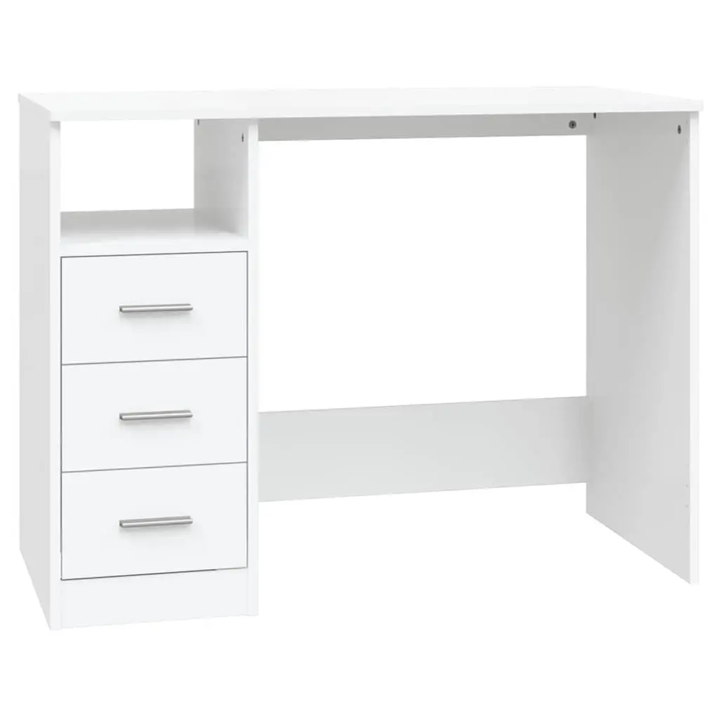 Office Desk with 3 Drawers White 102x50x76cm Storage Computer Desk Engineered