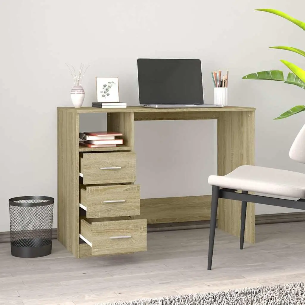 Office Desk with 3 Drawers Brown Engineered Wood Study Computer Workstation