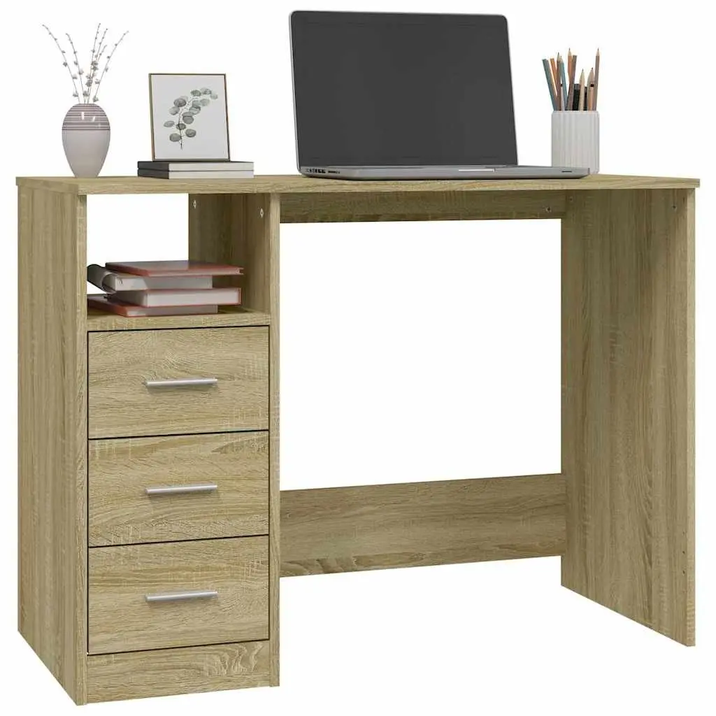 Office Desk with 3 Drawers Brown Engineered Wood Study Computer Workstation