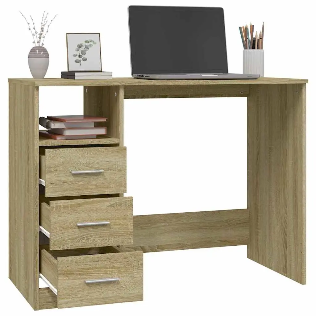 Office Desk with 3 Drawers Brown Engineered Wood Study Computer Workstation