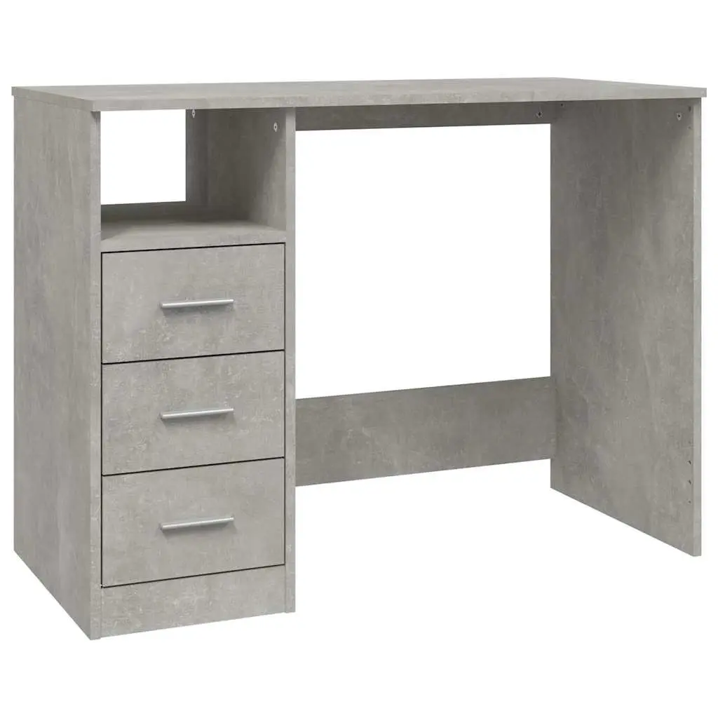 Office Desk Engineered Wood Grey 102 x 50 x 76 cm with 3 Drawers and Open Compartment