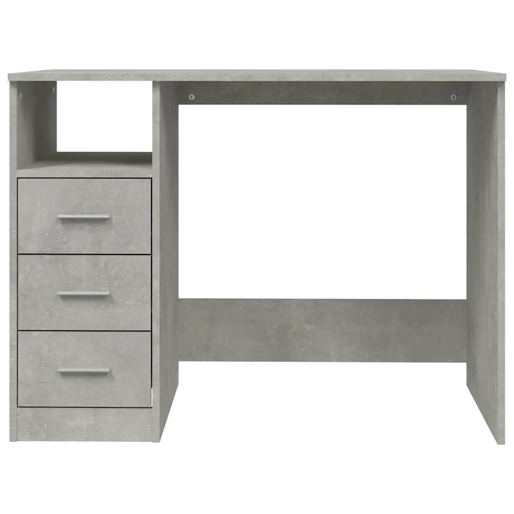 Office Desk Engineered Wood Grey 102 x 50 x 76 cm with 3 Drawers and Open Compartment