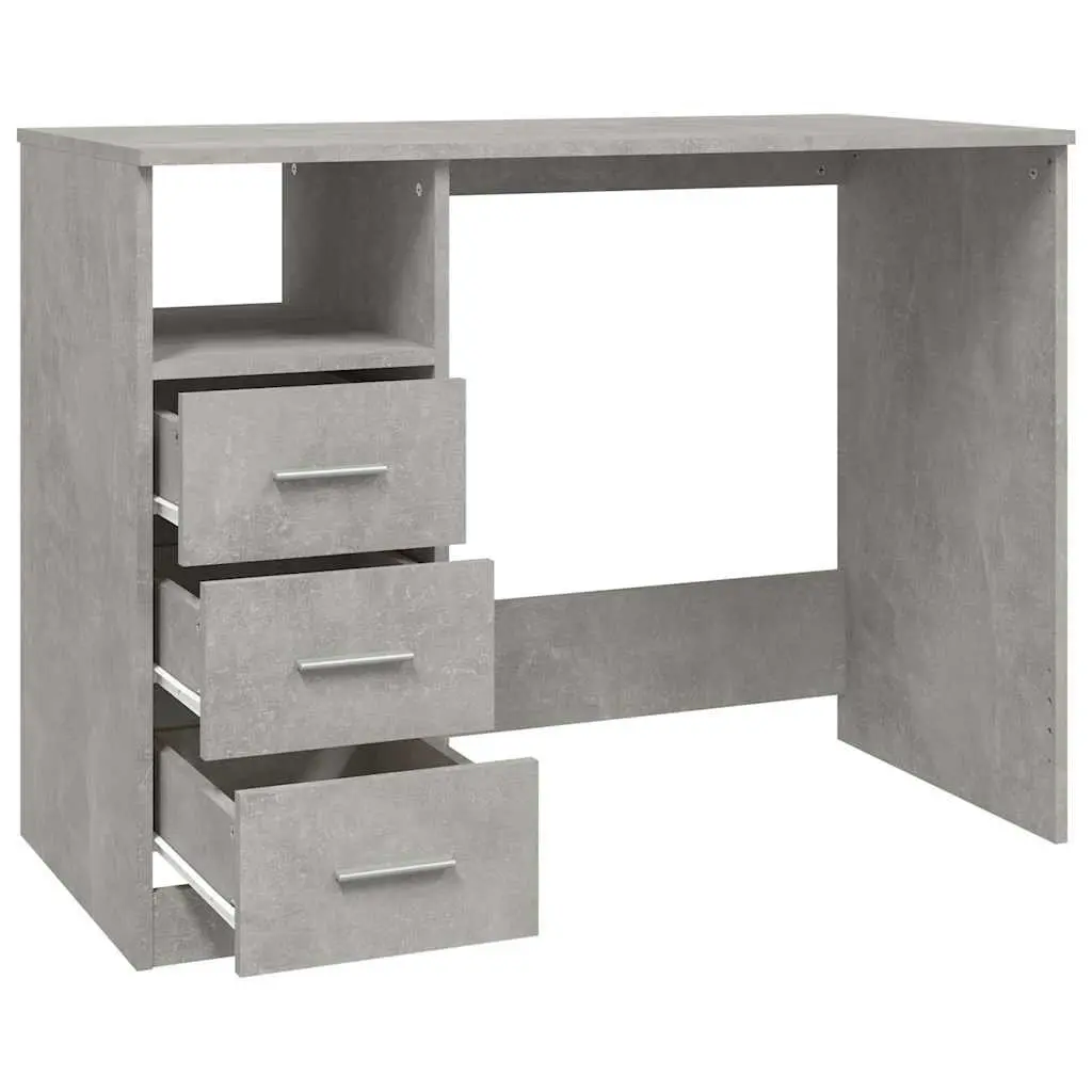 Office Desk Engineered Wood Grey 102 x 50 x 76 cm with 3 Drawers and Open Compartment