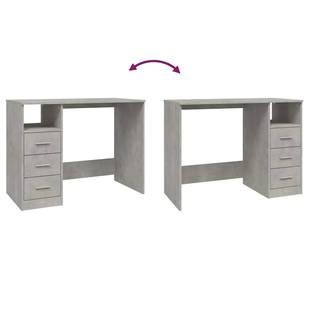 Office Desk Engineered Wood Grey 102 x 50 x 76 cm with 3 Drawers and Open Compartment