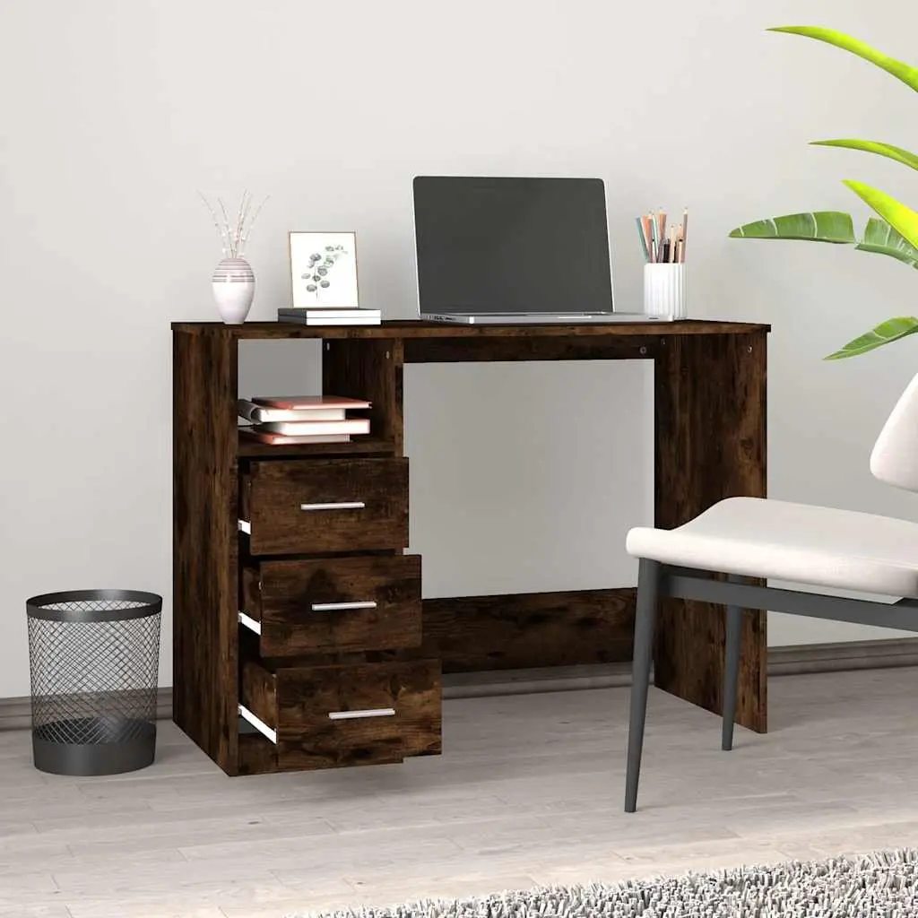 Office Desk with 3 Drawers Open Compartment Brown Engineered Wood Study Table