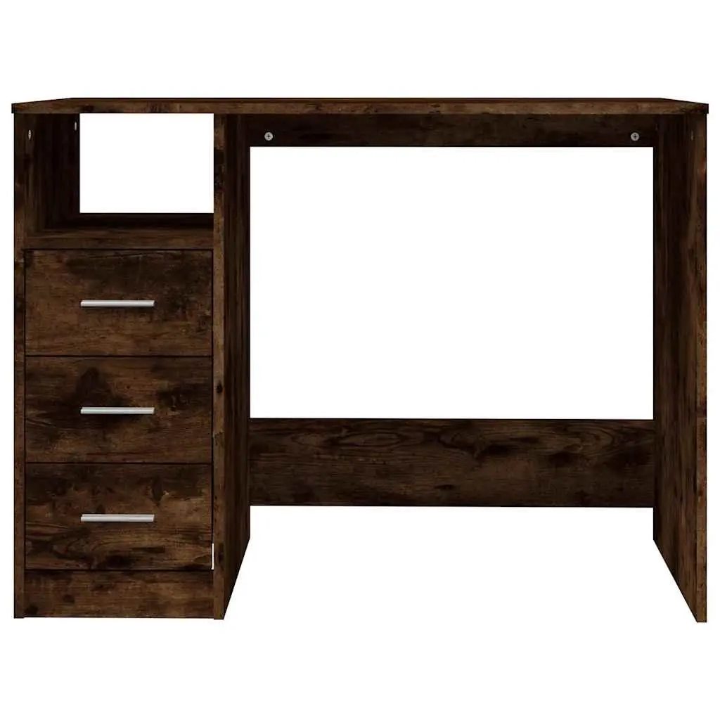 Office Desk with 3 Drawers Open Compartment Brown Engineered Wood Study Table