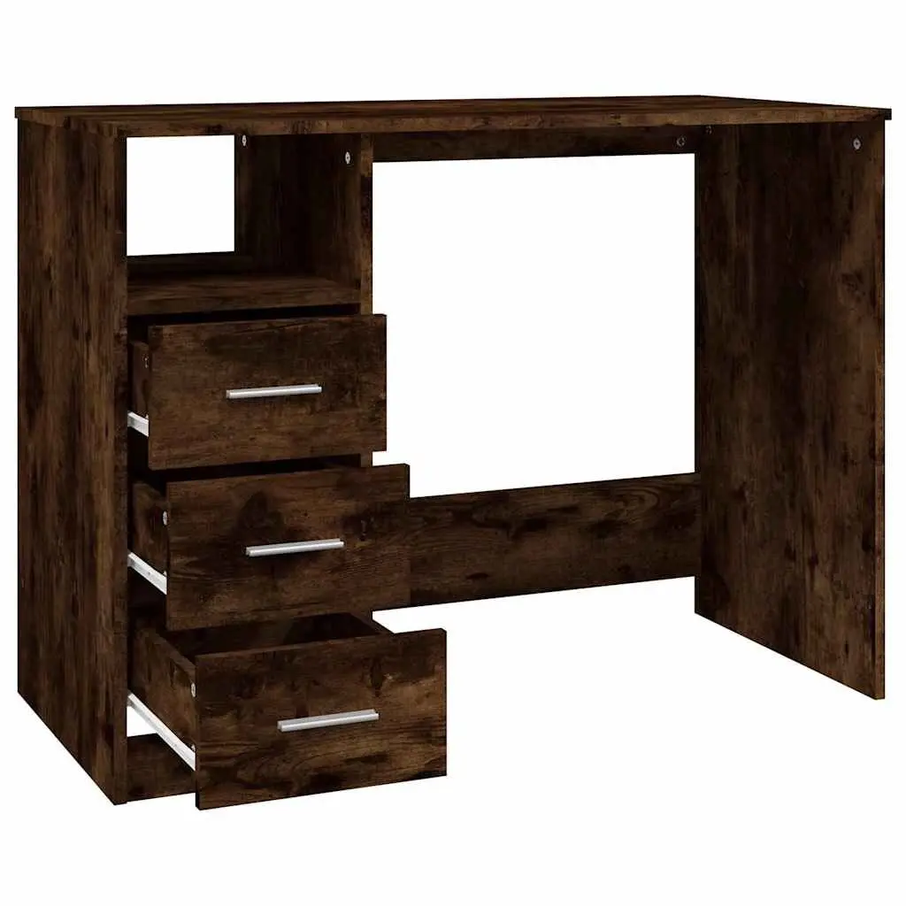 Office Desk with 3 Drawers Open Compartment Brown Engineered Wood Study Table