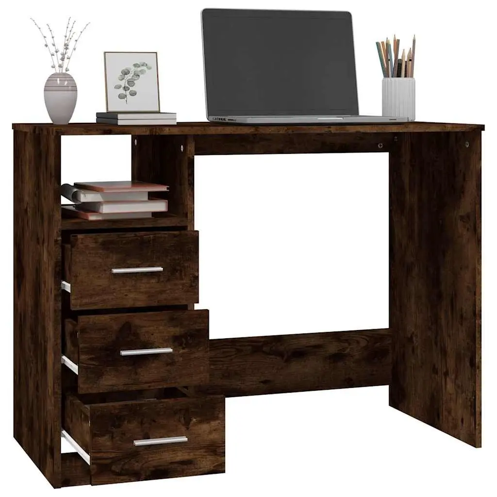 Office Desk with 3 Drawers Open Compartment Brown Engineered Wood Study Table