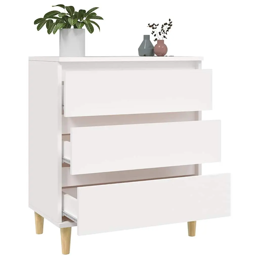 Sideboard White Engineered Wood 60x35x70 cm 3 Drawers Storage Cabinet