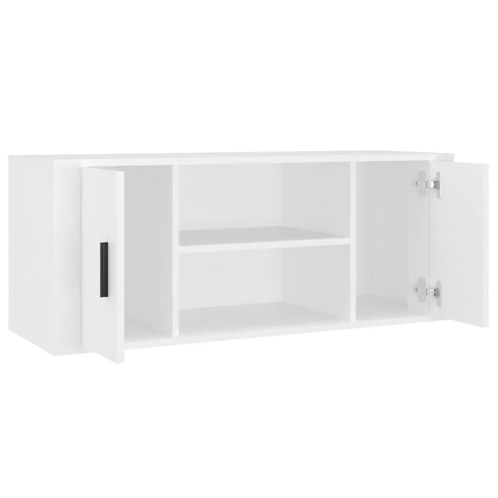 White TV Cabinet 100x35x40cm Engineered Wood Storage Unit with Doors and Compartments