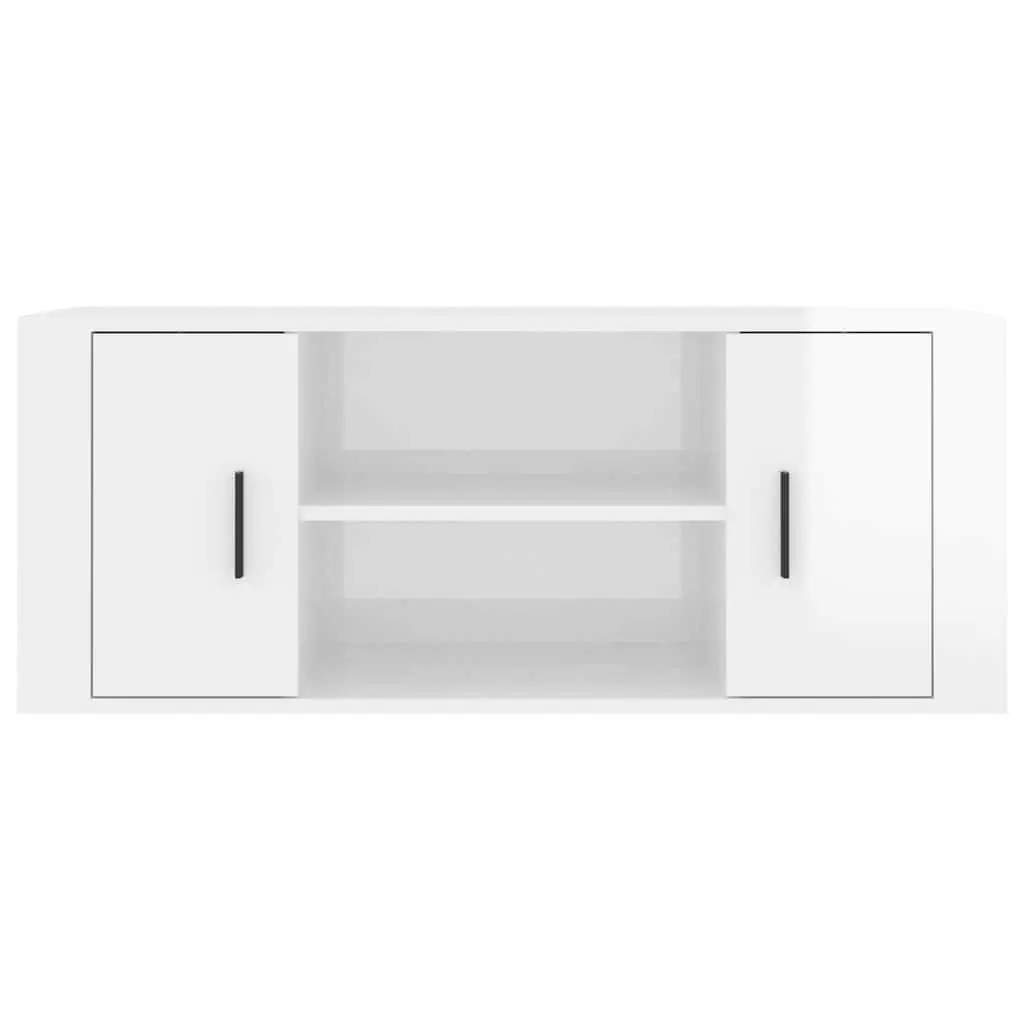 Engineered Wood TV Cabinet High Gloss White Media Unit Spacious Storage 100x35x40cm