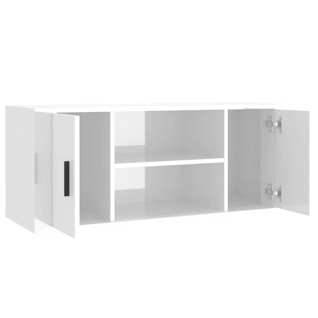 Engineered Wood TV Cabinet High Gloss White Media Unit Spacious Storage 100x35x40cm