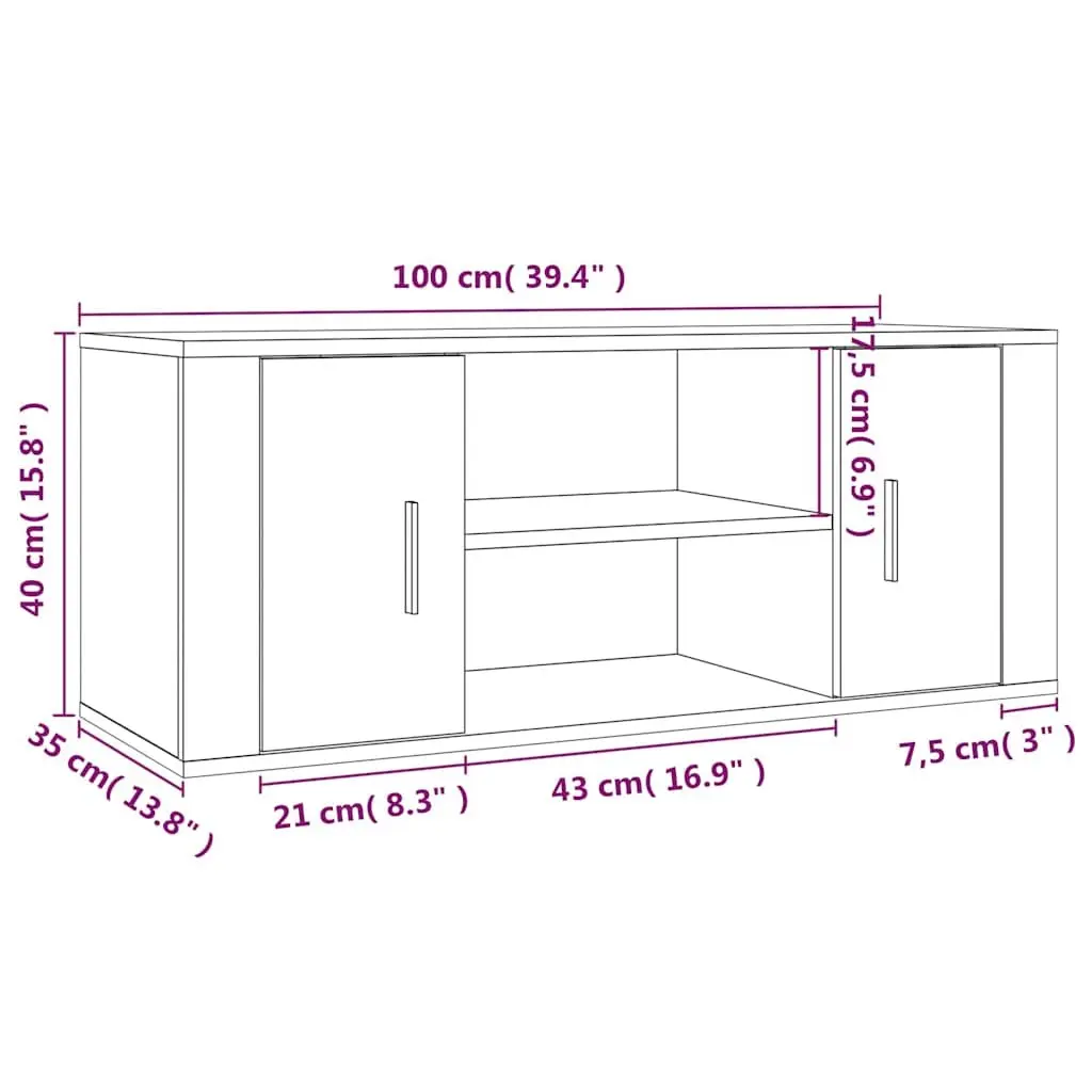 Engineered Wood TV Cabinet High Gloss White Media Unit Spacious Storage 100x35x40cm