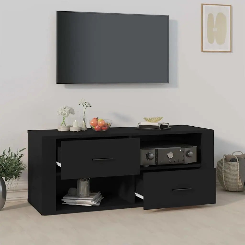 TV Cabinet Black Engineered Wood Storage Unit 100 x 35 x 40 cm