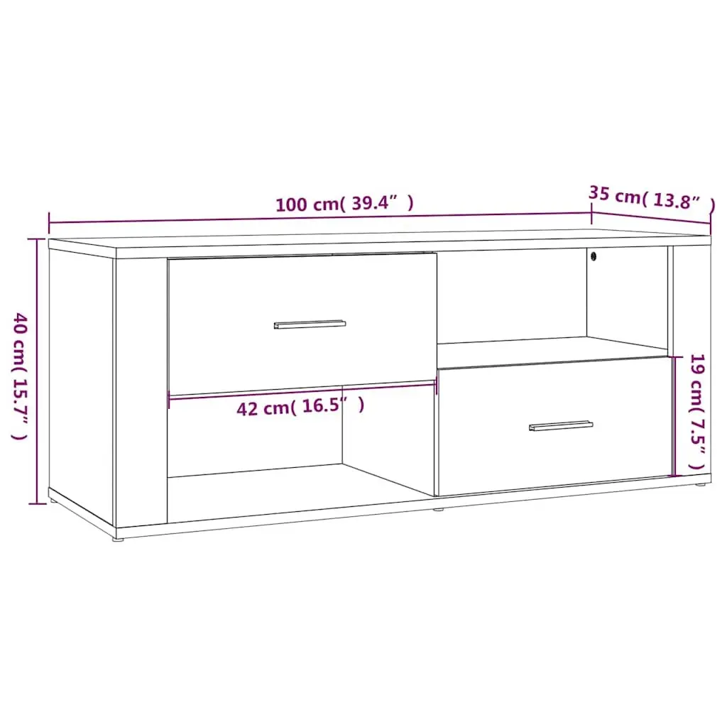 TV Cabinet Black Engineered Wood Storage Unit 100 x 35 x 40 cm