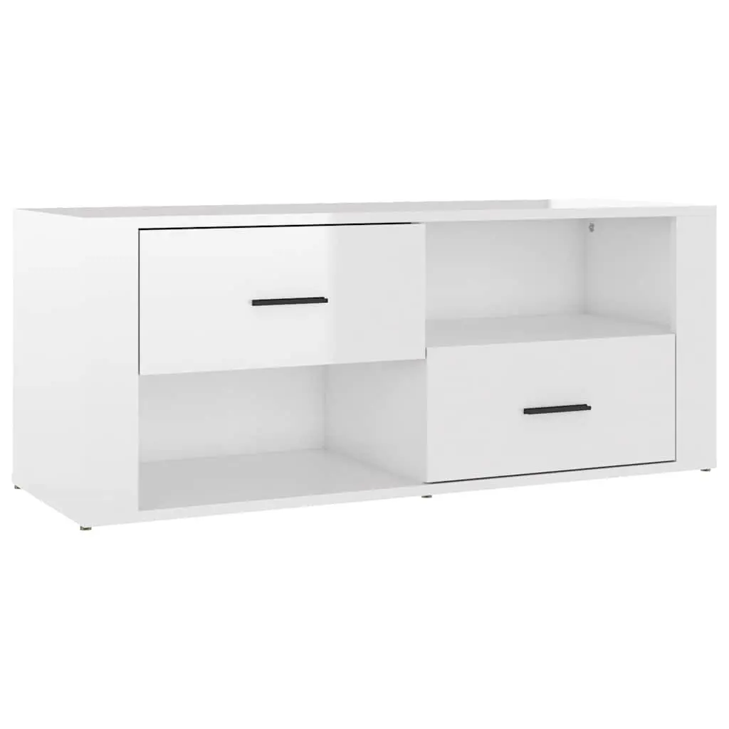 TV Cabinet High Gloss White Engineered Wood Media Storage Unit