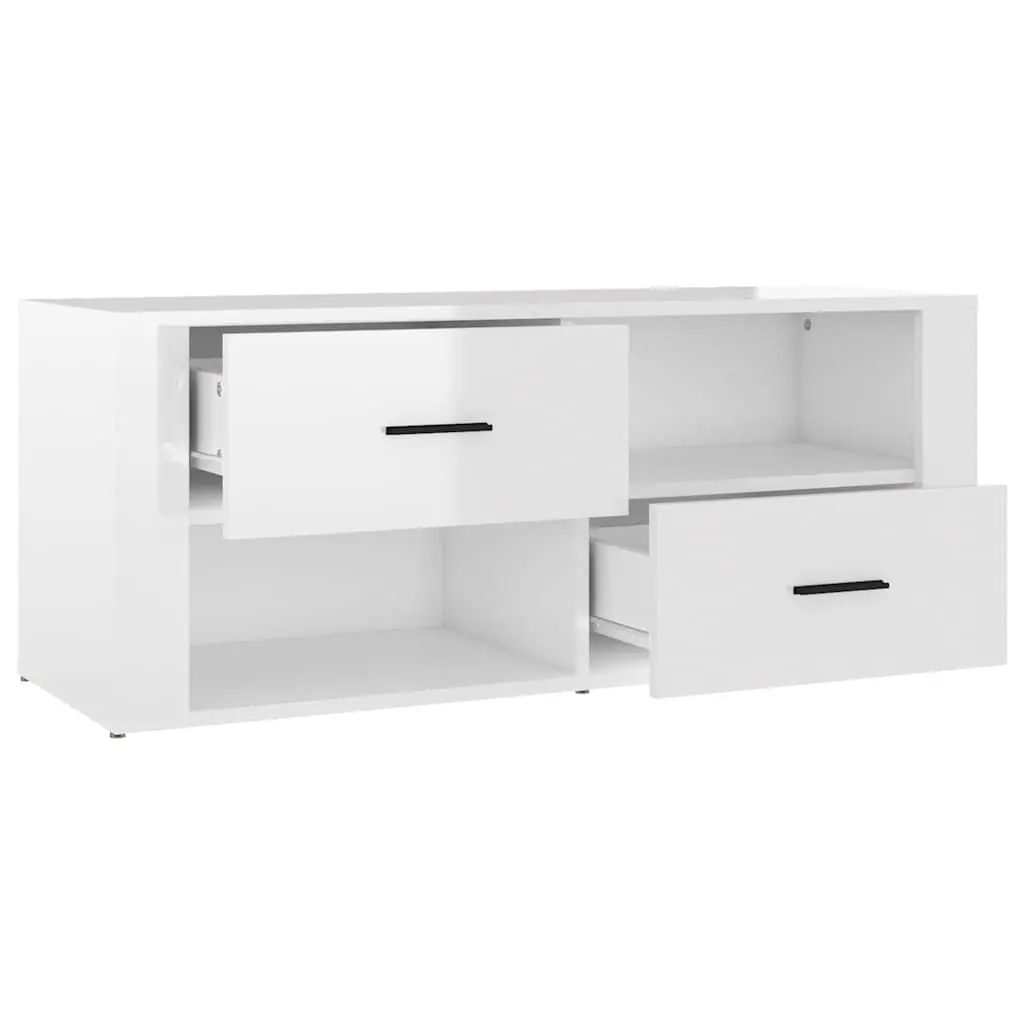 TV Cabinet High Gloss White Engineered Wood Media Storage Unit