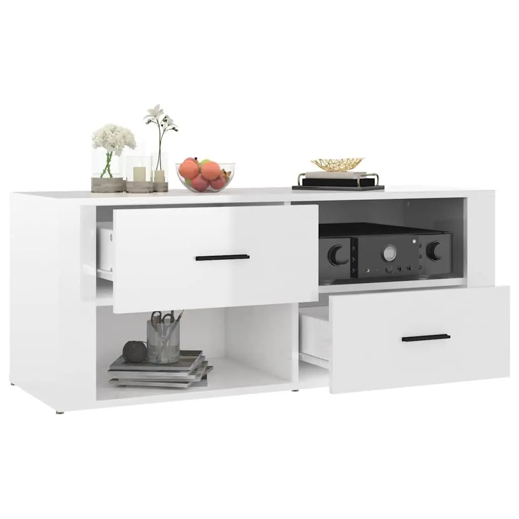 TV Cabinet High Gloss White Engineered Wood Media Storage Unit