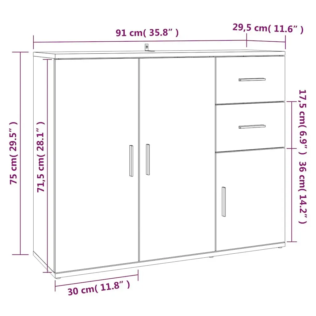 White Sideboard 91x29.5x75 cm for Easy Organization