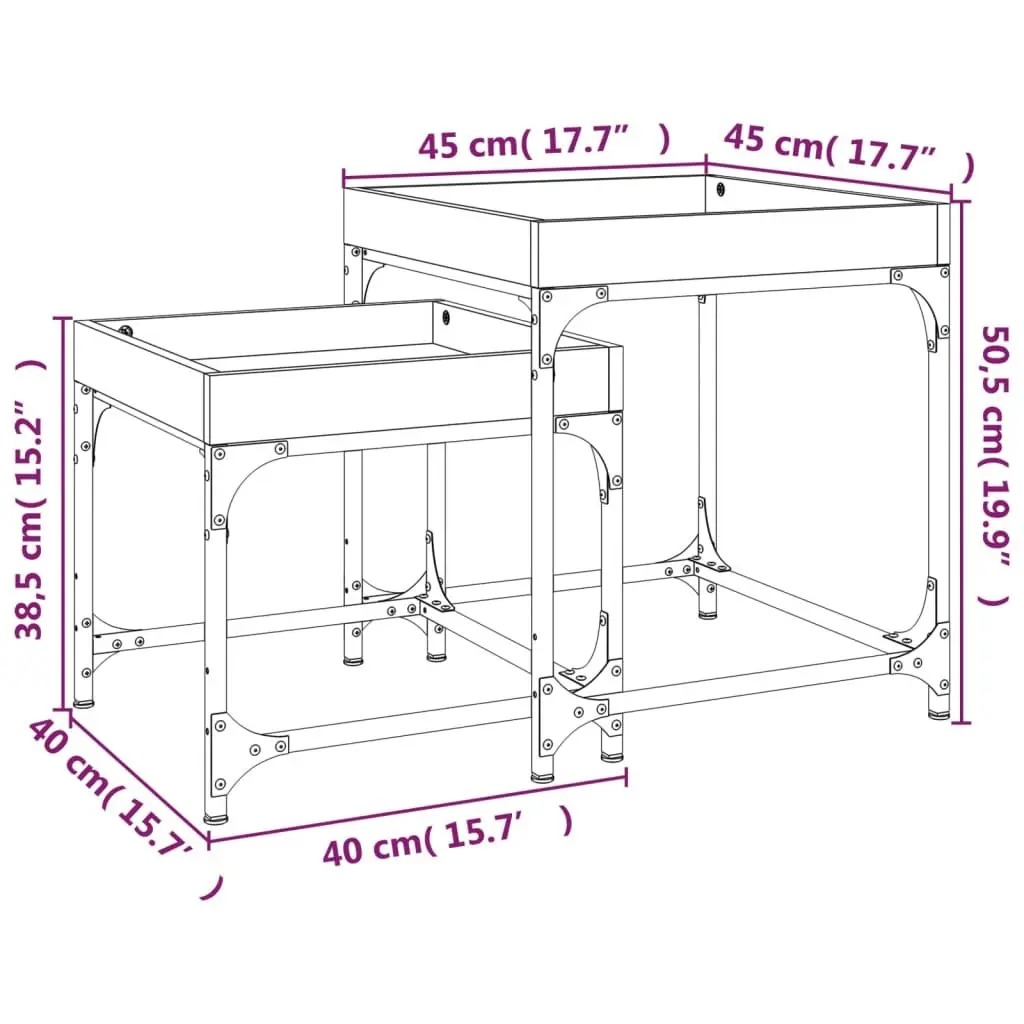 Side Tables 2 pcs Black Engineered Wood Steel Frame Coffee Accent Table Set