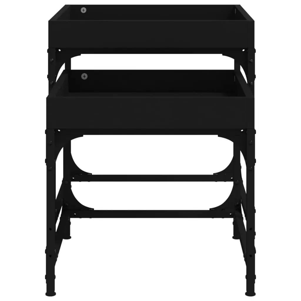 Side Tables 2 pcs Black Engineered Wood Steel Frame Coffee Accent Table Set